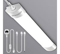 2FT LED Batten Light with Colour Adjustment, Tunable 3000K-6500K IP65 Plug in Ceiling Light for Shed, Garage, Utility Room, Workshop, Basement, Waterproof Slimline Batten Light Outdoor, 18W
