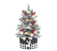 2FT Pre-lit Mini Christmas Tree with Lights, White Small Christmas Tree for Tabletop, Artificial Snowy Flock Xmas Trees for Home, Porch, Kitchen, Office, Decor