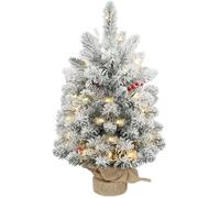 HOMCOM 60 cm Prelit Small Christmas Tree, Snow Flocked Tabletop Xmas Tree in Green | Size: 2ft HOMCOM Green 2ft