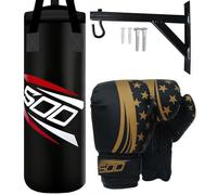 2ft Punch Bag with Wall Mount Bracket and Boxing Gloves, Punching Kickboxing Filled Taekwondo Karate Training Grappling Workout Youth Children (Black)