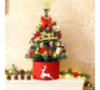 2FT Small Christmas Tree with Lights, DIY Table Top Christmas Tree with Skirt Star Topper Ornaments, Mini Artificial Christmas Tree for Home Office Desk Decor, Indoor Xmas Tree Decorating Gift