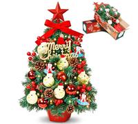 2FT Tabletop Mini Christmas Tree, 60 cm Small Artificial Christmas Tree with Warm LED Lights, Star Treetop, DIY Ornaments, New Xmas Pine Tree Decoration for Friend Family Holiday Home Office