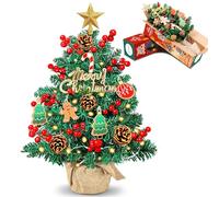 2FT Tabletop Mini Christmas Tree, 60cm Small Artificial Christmas Tree with Warm LED Lights, Star Treetop, DIY Ornaments, New Xmas Pine Tree Decoration for Friend Family Holiday Home Office
