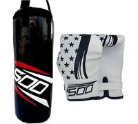 2ft Unfilled Boxing Punch Bag with Kids Junior Gloves, Punch Bag for Youth MMA, Martial Art Thai Training 2oz Gloves Punching Mitts for MMA Kickboxing Boxing Karate Home Gym (Black/White)