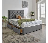 (2ft6, No Drawers, Grey) Luxury Plush Velvet Divan Bed With Chesterfield Bumper Headboard