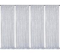 2FTx8FT Silver Glitter Sequin Curtain for Party Photography Backgrounds Wedding Backdrops Set of 4 Panels