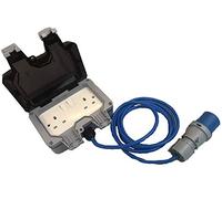 2G 2 Gang IP66 Weatherproof Outdoor Extension Lead Waterproof Double Socket 16A Blue Caravan Camper Van Motor Home Hook Up Extension All Lengths (10M)