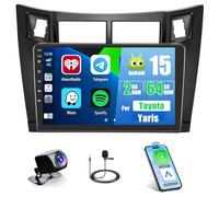 2G+64G Car Radio for Toyota Yaris 2008-2011 Wireless Caplay Android Auto, 9’’ Touchscreen Stereo Android 15 GPS WiFi Bluetooth FM RDS Mirror Link RCA USB SWC Backup Camera