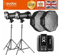 2Godox SK400II Studio Flashes +2m light stands+Softboxes with Grid +Trigger