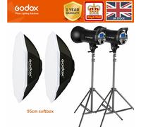 2Godox SKII SK300II 600W 2.4G Flash Strobe +95cm softboxes+2m light stands