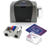 2ID Fargo DTC1250e Single-Sided Badge Printer & Complete Supplies Package | Includes Beginner Edition Card Production Software for School IDs, Corporate Access Cards, and Business Badges