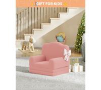 2In1 Convertible Kids Sofa Bed Little Crown Children's Sofa Soft Sherpa Pink