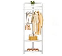 2in1 Hall Tree with Shoe Sto & Coat Rack Freestanding Steel e with Shelves for Bedroom Hallway & Office - Space Saving Design (White 68.5x16.5in)