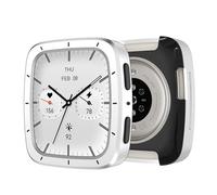 [2in1] Metal Protector Case for Amazfit Active 2 Square SmartWatch, Stainless Steel Bezel & TPU Back Cover Full Protective Cover Cases Scratch-Proof Rugged with Cleaning Cloth Accessories (Silver)