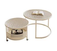 2in1 Nesting Coffee Tables SetRound Stacking Side & Central Tables with Storage for Living Room Bedroom OfficeNatural Wood Small Design