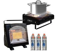 2in1 Portable Gas Heater Camping Butane Cooker Ceramic +6 Cartridge 1,7KW