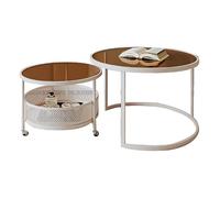 2in1 Round Nesting Coffee Table Set with StorageVersatile Stacking Side Tables for Living Room Bedroom OfficeStylish Brown Finish Large Size