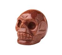 2inch Gemstone Skull Amethyst Tigers Eye Crystal Rose Quartz Wicca Feng Shui Ornaments Figurine Home Deco (Color : Gold Sandstone, Size : 2inch)