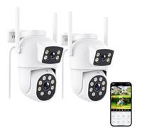 2K 6MP Dual Lens Outdoor Security Camera, 360° PTZ Home Security WiFi Camera, CCTV Camera with Auto-Tracking, Human Detection, 30m Color Night Vision, Two-Way Audio, IP66, Compatible with Alexa (2P)