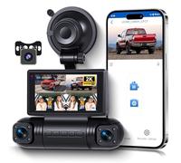 2K Dash Cam 4 Channel Front and Rear Inside, Dash Camera for Cars Built-in WiFi 360° View Loop Recording Night Vision G-sensor Parking Monitoring Exposure Compensation 64GB Card