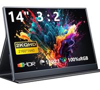 2K Portable Monitor, 14 Inch IPS Laptop Monitor 3:2, Dual USB C HDMI Second Screen for Computer, Gaming Display with 2 Speakers, Travel Monitor for Laptop PS4/5 PC Phone Xbox