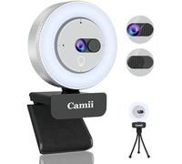 2K Webcam with Light, HD Webcam for PC with Built-in Privacy Cover, Adjustable Brightness, Noise Reduction Mics, for Zoom Skype Teams Laptop and Google Meet