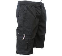 2k16Feb MENS ELASTICATED WAIST SUMMER COTTON SWIM CARGO COMBAT SMALL SHORTS ZIP[Black ,L]