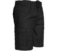 2k16Feb MENS ELASTICATED WAIST SUMMER COTTON SWIM CARGO COMBAT SMALL SHORTS ZIP[Black,M]
