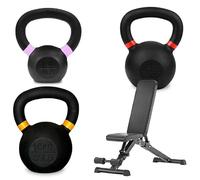 2kg-40kg Cast Iron Kettlebell 3 Pcs Set for Home Gym Fitness, Strength Training, Cardio, Core Stability & Cross-Training - Heavy Duty Powder Coated Flat Bottom Weights