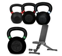 2kg-40kg Cast Iron Kettlebell 4 Pcs Set for Home Gym Fitness, Strength Training, Cardio, Core Stability & Cross-Training - Heavy Duty Powder Coated Flat Bottom Weights