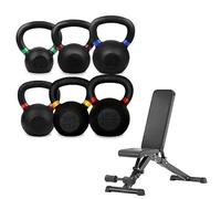 2kg-40kg Cast Iron Kettlebell 6 Pcs Set for Home Gym Fitness, Strength Training, Cardio, Core Stability & Cross-Training - Heavy Duty Powder Coated Flat Bottom Weights