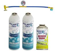 2KGC1MA Car Aircon AC 2pcs R1234yf Compatible Refill Recharge Regas Gas + Leak Stopper Repair Fix Sealer Stop DIY + Hose Gauge Kit Clima Accessories DIY filler tube(2Regas + LS + Tube)