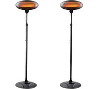 2KW Electric Patio Heater Free Standing 3 Heat Settings Quartz Portable Tilting IP34 Rated Adjustable, Heat Angle and Height Ideal for Outdoor Garden Patio Lawn Energy Efficient Heaters 2 Pack
