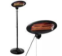 2KW Electric Patio Heater - Outdoor Free Standing Quartz Heater with Adjustable Height & Head Angle, 3 Heat Settings, Waterproof IP34, Tip-Over Safety Switch - Garden, Terrace, Gazebo, Garage