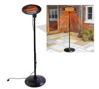 2KW Free Standing Electric Patio Heater - Adjustable Height & Heat Angle, 3 Power Settings, IP34 Waterproof - Ideal for Gardens, Patios, Gazebos, and Outdoor Spaces