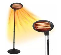 2KW Free-Standing Outdoor Electric Garden Patio Heater - Adjustable Height, 3 Heat Settings (650W/1350W/2000W), Weatherproof, Black - Ideal for Outdoor Warmth