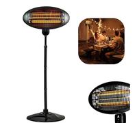 2KW Infrared Outdoor Electric Patio Heater - Free-Standing, Height Adjustable with 3 Heat Settings (650W/1350W/2000W) - Weatherproof, Portable Garden Heater for BBQ, Camping & Outdoor Dining - Black