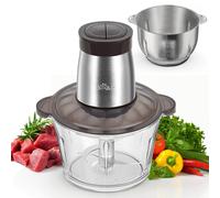 Bear 2L+1.8L 600W Electric Food Processors & Chopper with Glass Container and 304 Stainless Steel Container, 2 Speed Settings, 4 Stainless Steel Blades for Chopping Meat, Baby Food, Fruit, Vegetable