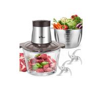 2L+1.8L 600W Electric Food Processors & Chopper with Glass Container and 304 Stainless Steel Container, 2 Speed Settings, 4 Stainless Steel Blades