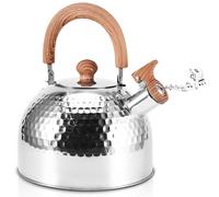2L Camping Whistling Kettle, Hammered Finish Camping Kettle with Wood Grain Handle, Stainless Steel Stove Top Kettles with Whistle, Portable Teapot for Gas Stove Induction Cooker, Camping Outdoor