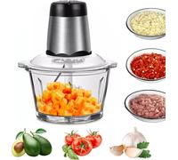2L Food Processors 300W Electric Vegetable Chopper Glass Container with 4-304 Stainless steel Blades for Meat, Smoothie, Onions, Fruit, Vegetables