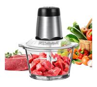 2L Food Processors 300W Electric Vegetable Chopper Glass Container with 4-304 Stainless steel Blades for Meat, Smoothie, Onions, Fruit, Vegetables