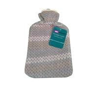 2L Hot Water Bottle Warm Soft Plush Cover Kids Christmas Gift Cold Weather (Grey and white Zigzag)