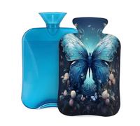 2L Hot Water Bottle with Cover, Abstract Blue Butterfly Large Capacity Hot Water Bag for Hot Cold Compress, Hand Feet Warmer, Neck Shoulder Pain Relief