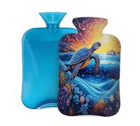 2L Hot Water Bottle with Cover, Abstract Turtle Sea Animal Large Capacity Hot Water Bag for Hot Cold Compress, Hand Feet Warmer, Neck Shoulder Pain Relief