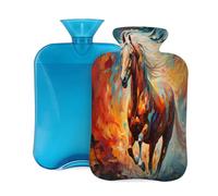 2L Hot Water Bottle with Cover, Aesthetic Art Horse Large Capacity Hot Water Bag for Hot Cold Compress, Hand Feet Warmer, Neck Shoulder Pain Relief