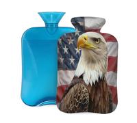 2L Hot Water Bottle with Cover, American Flag Eagle Bird Large Capacity Hot Water Bag for Hot Cold Compress, Hand Feet Warmer, Neck Shoulder Pain Relief