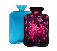 2L Hot Water Bottle with Cover, Beautiful Peacock Heart-Shaped Feather Large Capacity Hot Water Bag for Hot Cold Compress, Hand Feet Warmer, Neck Shoulder Pain Relief