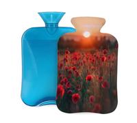 2L Hot Water Bottle with Cover, Beautiful Red Poppies Field Sunset Large Capacity Hot Water Bag for Hot Cold Compress, Hand Feet Warmer, Neck Shoulder Pain Relief