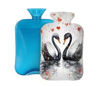 2L Hot Water Bottle with Cover, Black Swans Red Hearts Large Capacity Hot Water Bag for Hot Cold Compress, Hand Feet Warmer, Neck Shoulder Pain Relief